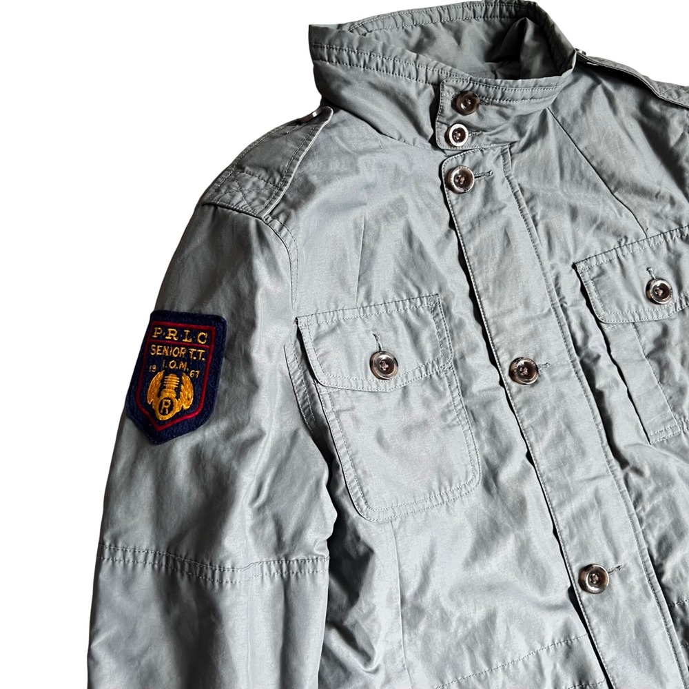 Polo Ralph Lauren Field Jacket Gray Military Patch Utility Coat Youth L 14-16